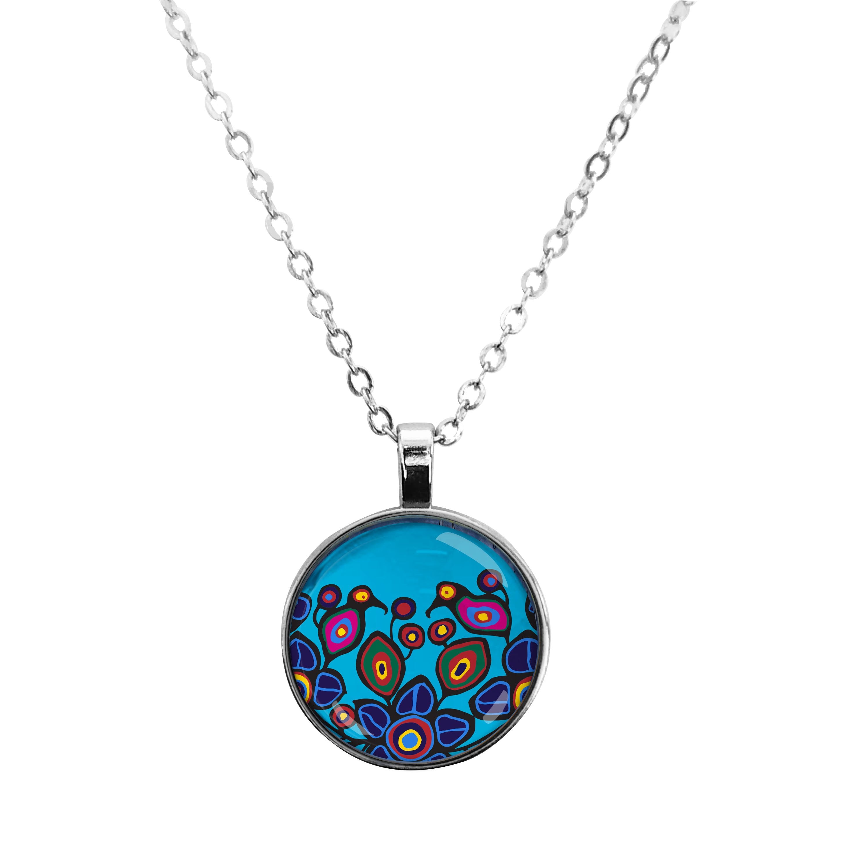 Norval Morrisseau Flowers and Birds Dome Glass Necklace