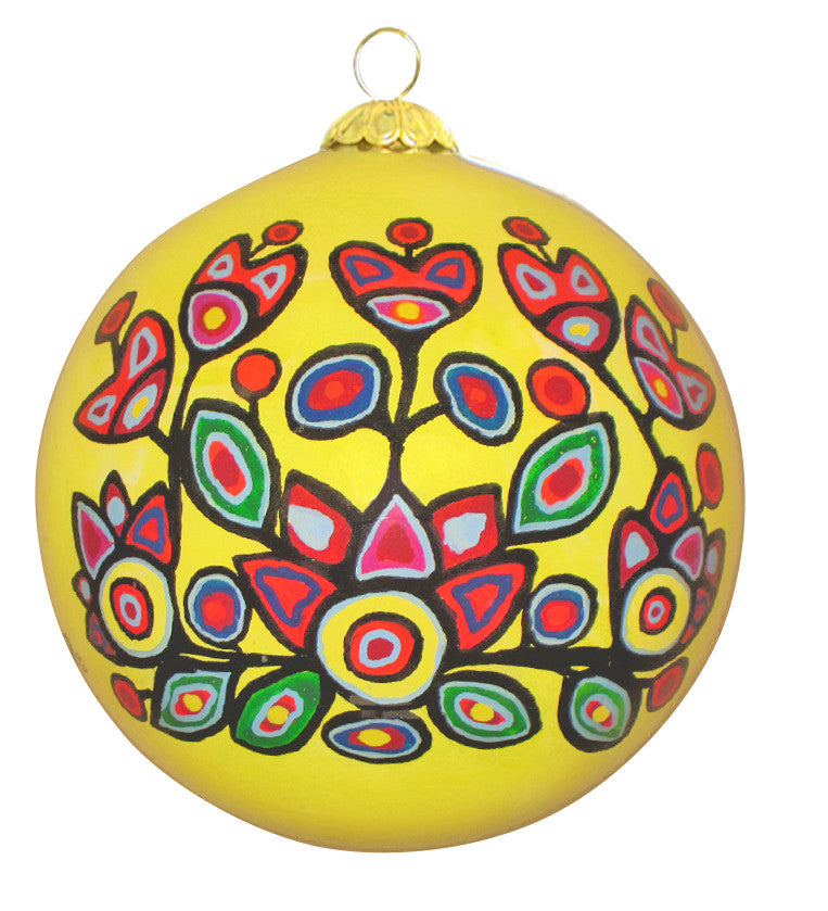 Norval Morrisseau Floral on Yellow Glass ornament