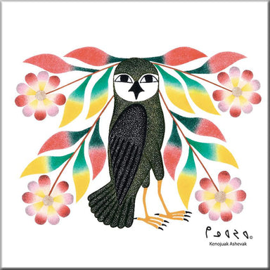 Kenojuak Ashevak Owl's Bouquet Ceramic Tile-Trivet - Oscardo
