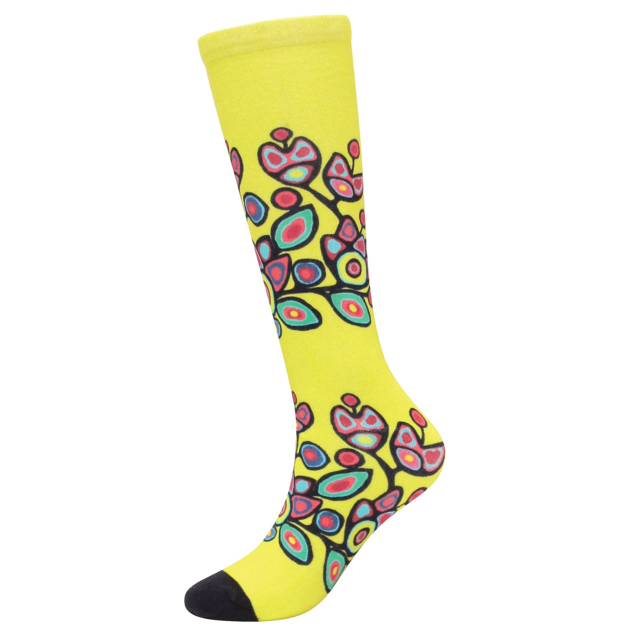 Norval Morrisseau Floral on Yellow Art Socks - Oscardo