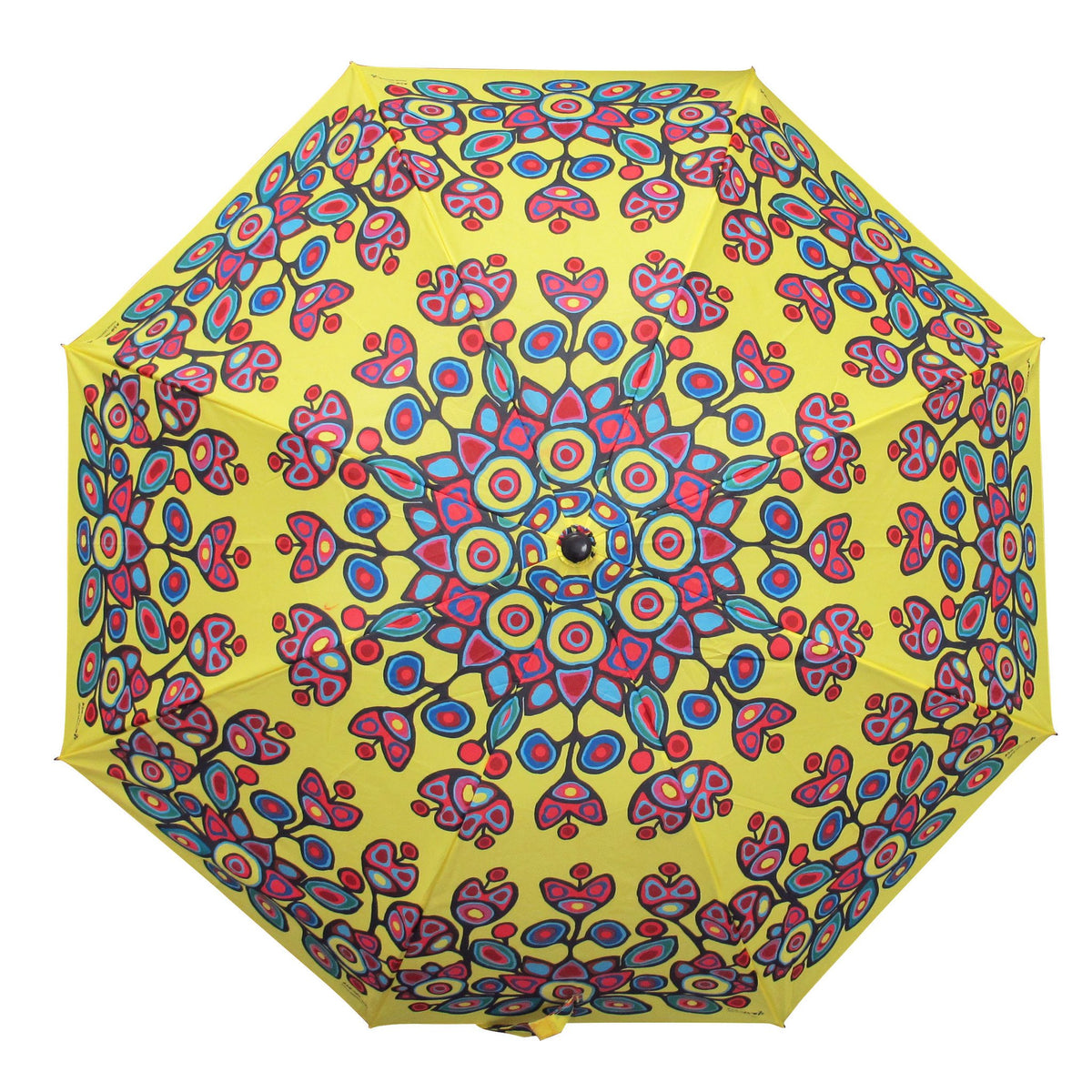 floral patterned patio umbrella Norval Morrisseau Floral on Yellow Artist Collapsible Umbrella — Oscardo